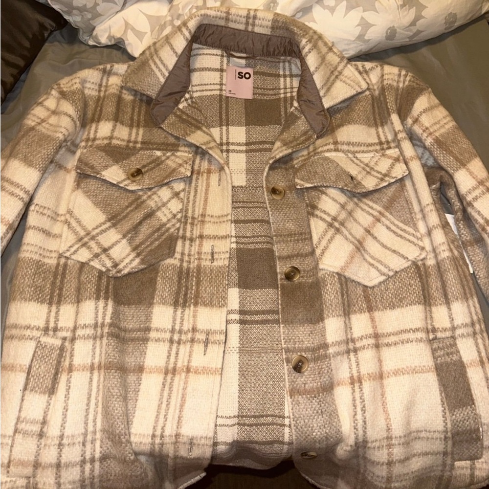 SO Kids Plaid Jean Jacket - Gray and Cream